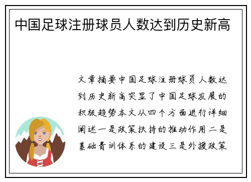 中国足球注册球员人数达到历史新高