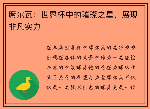 席尔瓦：世界杯中的璀璨之星，展现非凡实力
